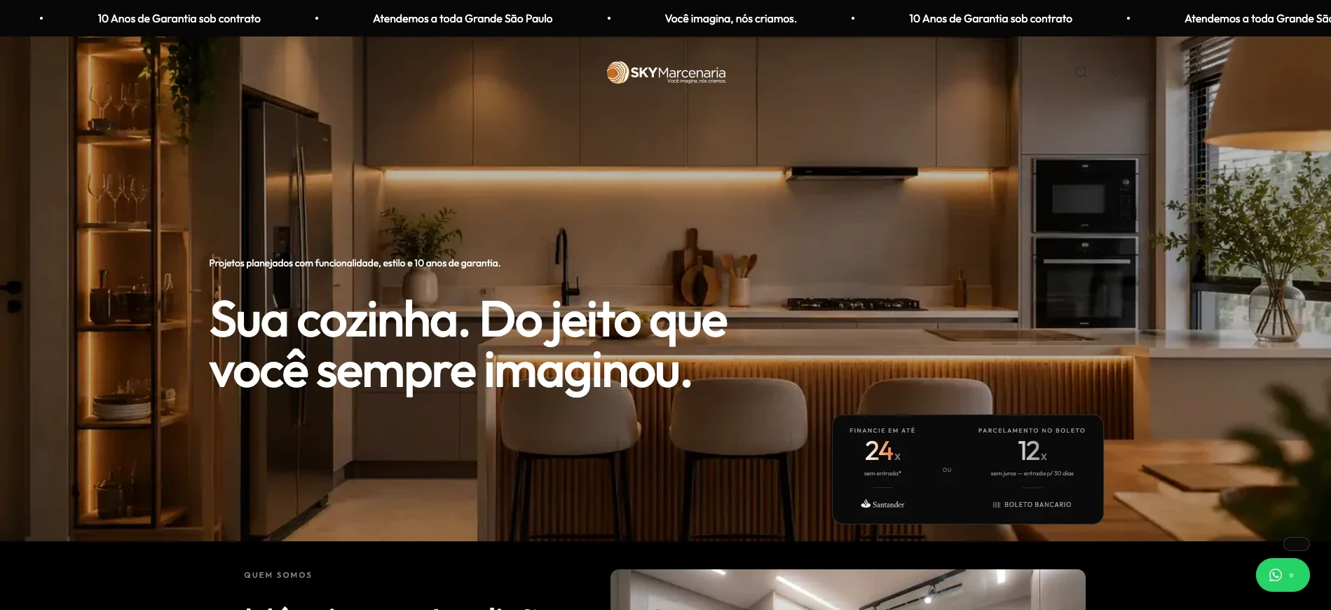 Página inicial da loja da Sky Marcenaria feita pela Alvafy
